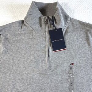 Tommy Hilfiger 1/4 Zip Sweater Mens M Gray Mock Neck Knit Pullover NWT